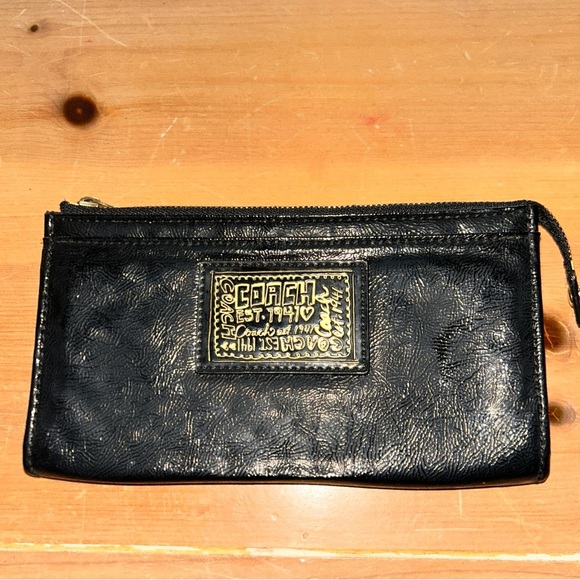 Coach Poppy Edition Black Leather Wristlet - Picture 1 of 4